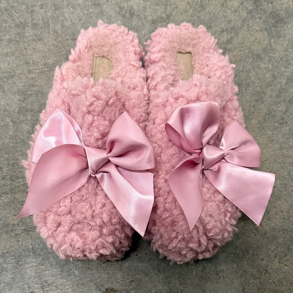 UGG Pink Plush Slippers with Bow